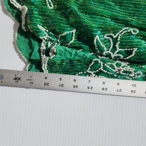 Vtg 80s Eve's Allure Cocktail Mother Bride Dress Emerald Green Sequins Beads Med - Picture 6 of 10